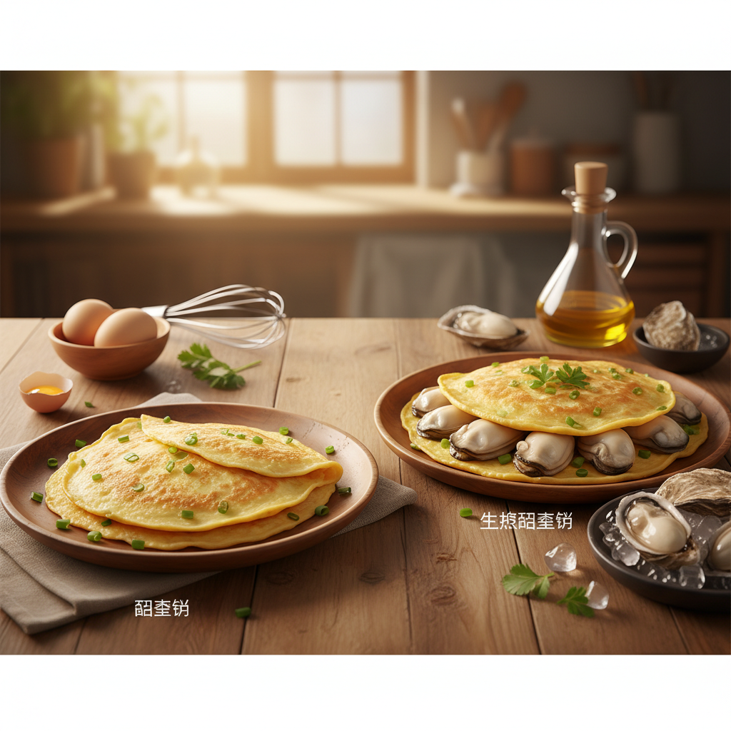 基础款vs进阶版!教你鸡蛋饼的做法和生蚝鸡蛋饼的做法,鲜嫩不碎